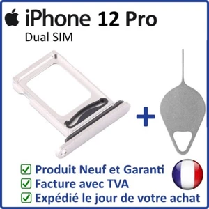 TIROIR CARTE SIM DUAL DE L'IPHONE 12 PRO BLANC AVEC JOINT ÉTANCHE + OUTIL - Photo 1 sur 3