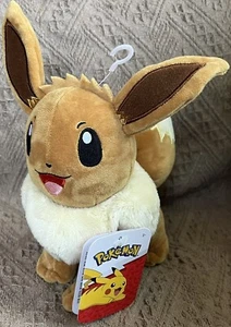 2023 Jazwares Pokemon 8” Eevee Plush Smiling Stuffed Animal Eyes Mouth Open - Picture 1 of 5