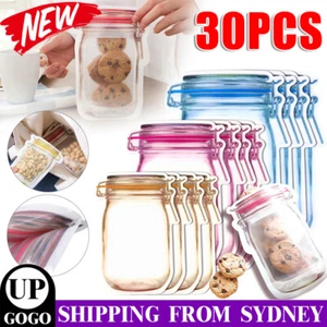 30pcs Mason Jar Zipper Pack Food Storage Bags PE Reusable Zip Bag Stand Pouch - Picture 1 of 12