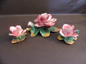 Vintage Three Piece Porcelain Flower Set Made In Italy (Imperfect) - Picture 1 of 9