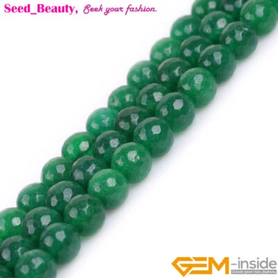 Cuentas sueltas redondas facetadas de piedras preciosas de jade verde para hacer joyas 15" Foto 1 de 4