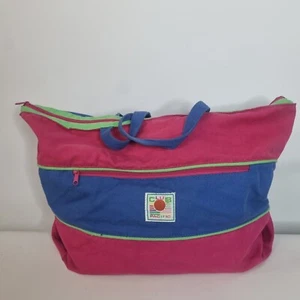 VTG Club Pacific Zip Top Canvas Neon Tote Beach Bag Retro Throwback Colorblock - Picture 1 of 14