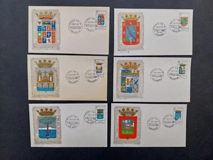 Espagne 1965 série de 6 FDC Armoiries Escudo N° 1296 à 1301 oblitération locales - Picture 1 of 1