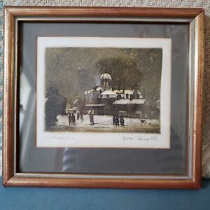 Etching by Listed Artist George J Drought signed, titled Christmas Eve