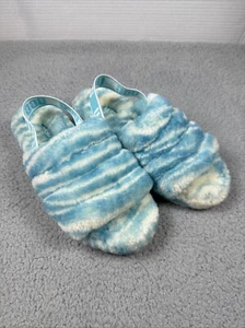 UGG Shoes Womens Size 8 Fluff Yeah Blue Slide Slippers Light Blue White Stripes - Picture 1 of 20
