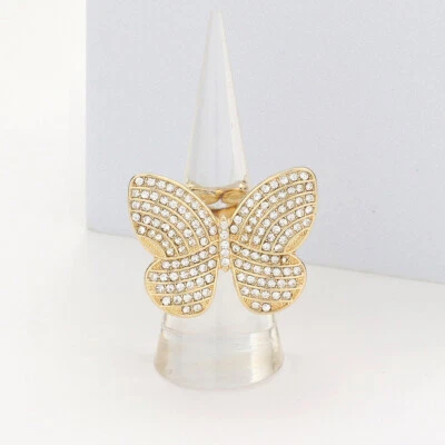 Cocktail Ring Large Butterfly Wings Fly Stone Crystal Flat 5 Colors 2716 Foto 1 de 4
