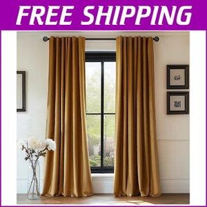 Thermal Insulated Velvet Blackout Curtains - 108-Inch & Room Darkening, 2 Panels - Picture 1 of 10