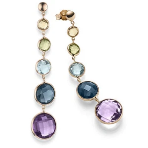 Ohrringe Ohrhänger 10,5x53,5mm 585 Rotgold Amethyst Blautopas Peridot Citrin - Picture 1 of 1