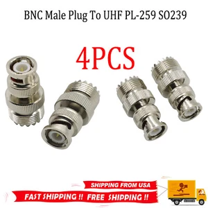 4X BNC Male Plug To UHF PL-259 SO239 Female RF Coaxial Adapter Cable Connector - Picture 1 of 9