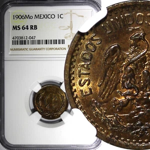 Mexiko Bronze 1906 Mo 1 Centavo GRADED NGC MS64 RB KM# 415 (047) - Bild 1 von 4