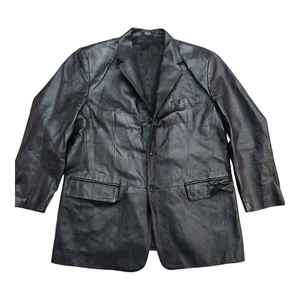 J. FERRAR 100% Super Soft Leather Mens LG Large BLAZER Jacket BLACK 3 Button - Picture 1 of 19