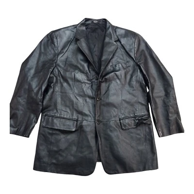 J. FERRAR 100% Cuero Súper Suave Para Hombres LG Grande Chaqueta BLAZER NEGRA 3 Botones Foto 1 de 4