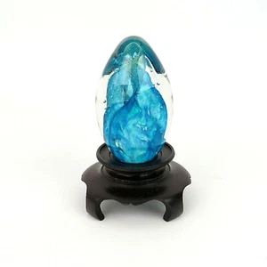 Black Sheep Glass Studio Egg Blue Glitter Bubble Paperweight SIGNED BSG 2000 - Picture 1 of 12