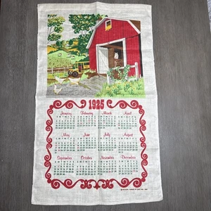 Toalla de té calendario 1925 de lino de colección granja granero rojo 16x27 granjas de nogal americano 1980 - Imagen 1 de 7