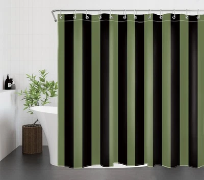 Moderno Juego de Cortinas de Ducha Simple Verde Salvia y Negro Rayas para Decoración de Baño Foto 1 de 4