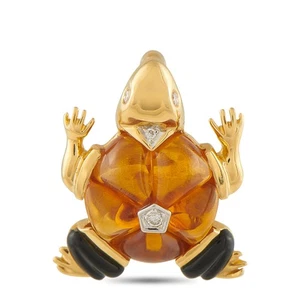 18K Yellow Diamond, Onyx, and Citrine Turtle Pendant - Picture 1 of 2