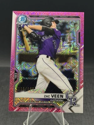 2021 Bowman Chrome Mega Box Pink Mojo Refractor #BCP-3 Zac Veen /199 Rockies - Image 1 of 2