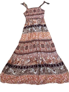 Maurices Women’s Size-small Shoulder Tie Maxi Dress in Brown/orange/blush Floral - Picture 1 of 9
