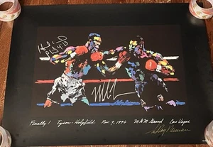 Mike Tyson Evander Holyfield Leroy Neiman TRIPLE Signed Litho 1996 Finally! JSA - Picture 1 of 6