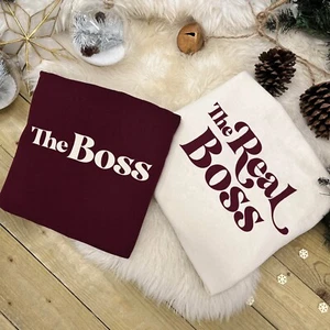 Matching Couples Jumpers - THE BOSS & THE REAL BOSS Couples Gift Xmas Sweatshirt - Picture 1 of 5