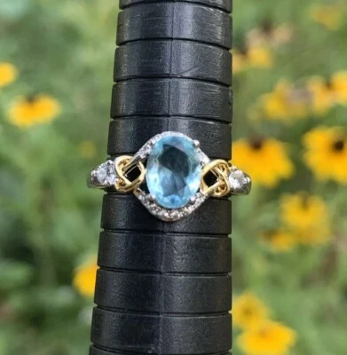 Anillo de compromiso de boda, aniversario de compromiso talla 7,5 CZ y aguamarina simulada nuevo Foto 1 de 4