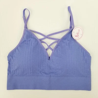 New Flirtitude Womens Jrs Large Strappy Bralette Bra Periwinkle Purple Sparkle - Image 1 of 4