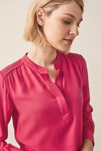 TRENERY Hot Pink Shirred Detail Long Sleeve Blouse SIZE SMALL 10 Top - Picture 1 of 9