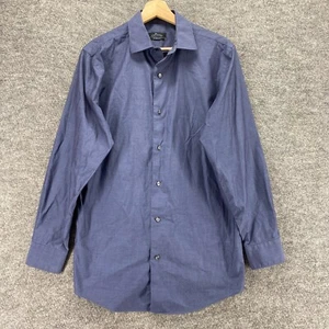 Marc Anthony Shirt Men 15 Blue Button Up Collared Long SLeeve Slim Fit Cotton - Picture 1 of 10