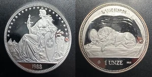 Rare 1988 Switzerland 1 Oz Unze Silver Coin 999 Pure Pur Silver - Picture 1 of 3