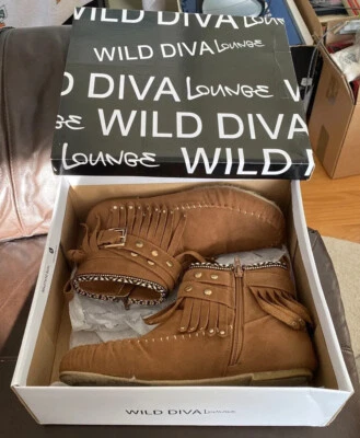 Wild Diva Lounge Kalisa 63 Gamuza Botines Cremallera Remaches Whisky Marrón 7.5 Flecos Foto 1 de 4