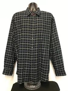 George Men's Fit Plaid Long Sleeve Shirt Black Gray Blue /White XL (46-48) - Picture 1 of 6