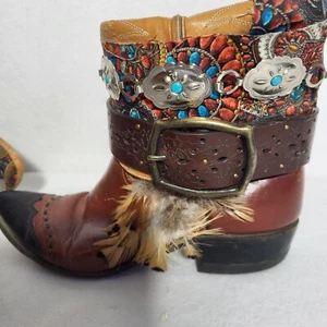 Justin 1879 Western Ankle Custom Cowboy Boots Women’s Size 7.5 Festival - Picture 1 of 8
