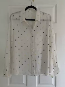 M&S White Spotty Blouse Black Pink Yellow Size 14 Great Condition - Picture 1 of 6