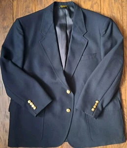 Vintage 80's Karoll's Sports Jacket Blazer Palm Beach Mens Gold Buttons Navy 44R - Picture 1 of 7