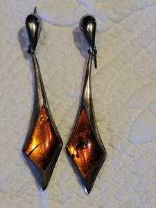 Juego de aretes colgantes ámbar vintage en plata de ley sin marca, gota de 3" - Imagen 1 de 6