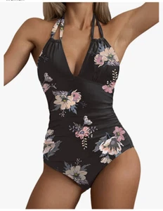 B2prity Women L floral One Piece Swimsuits Tummy Control Bathing Suit Halter - Picture 1 of 13
