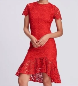 Vestido de Fiesta Eliza J Para Mujer Rojo Margarita Encaje Alto-Bajo Fluido Dobladillo Talla 8 Boho Festiva - Imagen 1 de 14