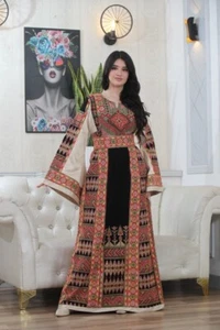 Palästinensisches Damen besticktes Thobe Kleid Tatreez Heritage weite Ärmel - Bild 1 von 9