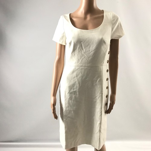 OFF WHITE Abito tubino Ann Taylor doppio tessuto bottoni laterali taglia 4 bianco sporco avorio spacco nuovo