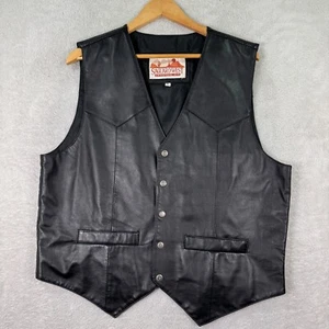 Vintage 90er Saguaro West Biker Weste Herren XL schwarz Leder Western Cowboy Druckknopfleiste - Bild 1 von 6