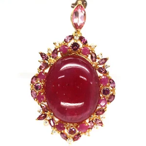 Natural 24 X 29 mm. Red Ruby Topaz Rhodolite-Garnet Zircon Brooch 925 Silver - Picture 1 of 6