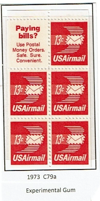 1971-3 U.S. AIRMAIL  WINGED ENVELOPE  13c  BOOKLET PANE  Sc#C79a M/NH/OG Gum - Image 1 of 1