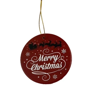Merry Christmas Santa Sleigh, Reindeer Ceramic Round Christmas Ornament , 3" New - Picture 1 of 3
