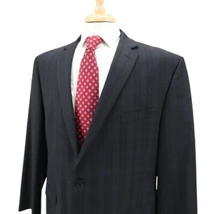 Calvin Klein 100% Wool Black Dark Gray Blue Check Blazer Sport Coat Jacket 46R - Picture 1 of 14