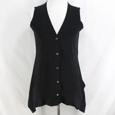 LOGO Lounge Vest Womens XS Black Handkerchief Hem Button Front Lori Goldstein - Image 1 of 4