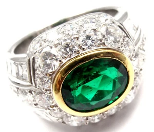 Rare! Authentic Patek Philippe Platinum Diamond Emerald Ring Certificate - Picture 1 of 10