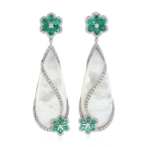 Madreperla Pendientes colgantes/gota Joyería de esmeralda de oro blanco de 18 k - Imagen 1 de 6