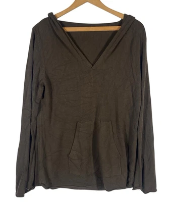 Soft Brown Sweater Hoodie Size Large Brown Womens V Neck Quiet Luxury Preppy Y2K - Image 1 of 4