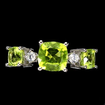 925 Sterling Silver Ring Cushion Peridot 7mm Natural Gemstone Jewelry Size 7 - Image 1 of 4