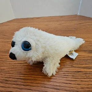 Petting Zoo White Seal Peluche Peluche Grandi Occhi Blu 8" Vintage 1994 - Foto 1 di 11